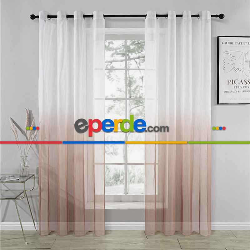 Mutfak - Vizon Bej Açık Kahve Renk Rustik Kuşgözü Tül Perde Decoring Perde