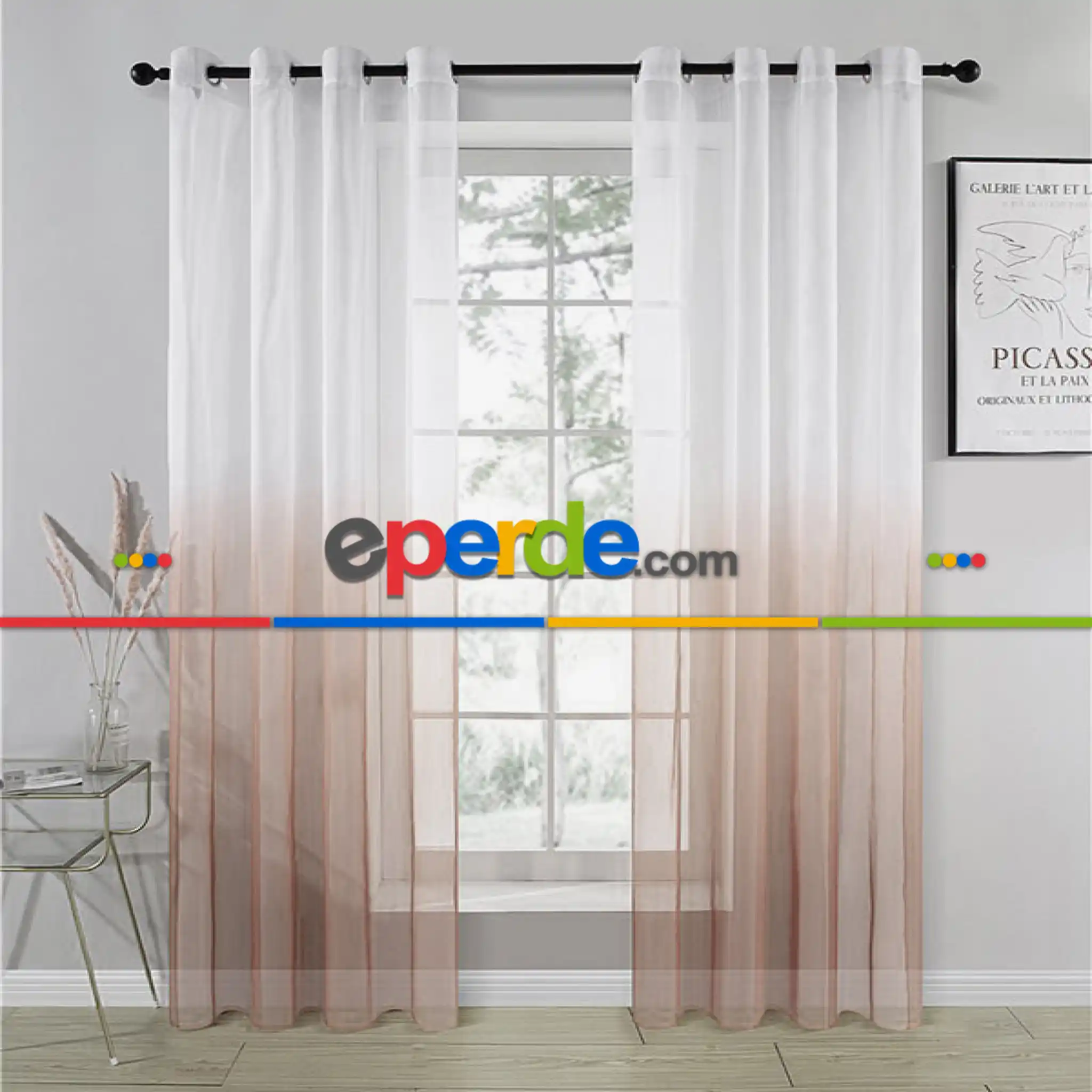 Vizon Bej Açık Kahve Renk Rustik Kuşgözü Tül Perde Decoring Perde