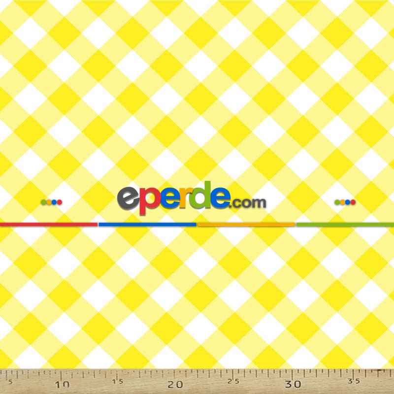 Sarı Ekoseli Mutfak Perdesi Kanat Fon Perde Desenli- Sarı