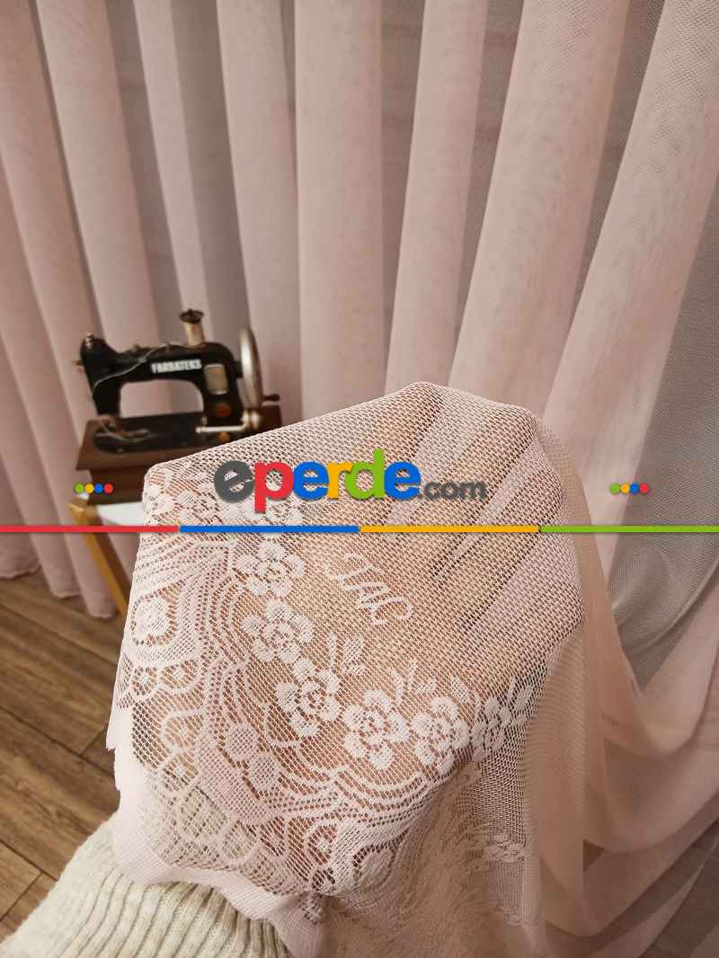 Taç Cemre Düz Örme Pudra Kırışmaz Ütü İstemez Tül Perde