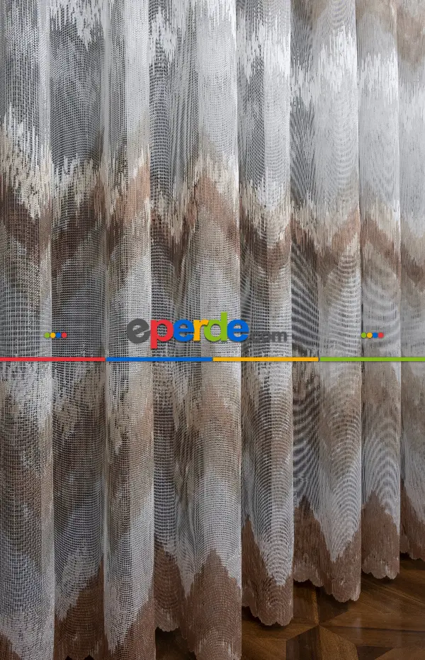 Salon Tül - Harmony Tül Yeni Tasarım Renkli Kahve Bej Vizon