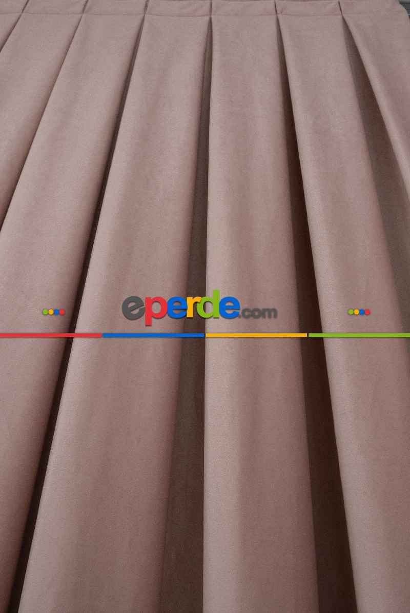 Yatak Odası - İthal Kadife Fon Perdelik Geniş Enli ( Pudra )