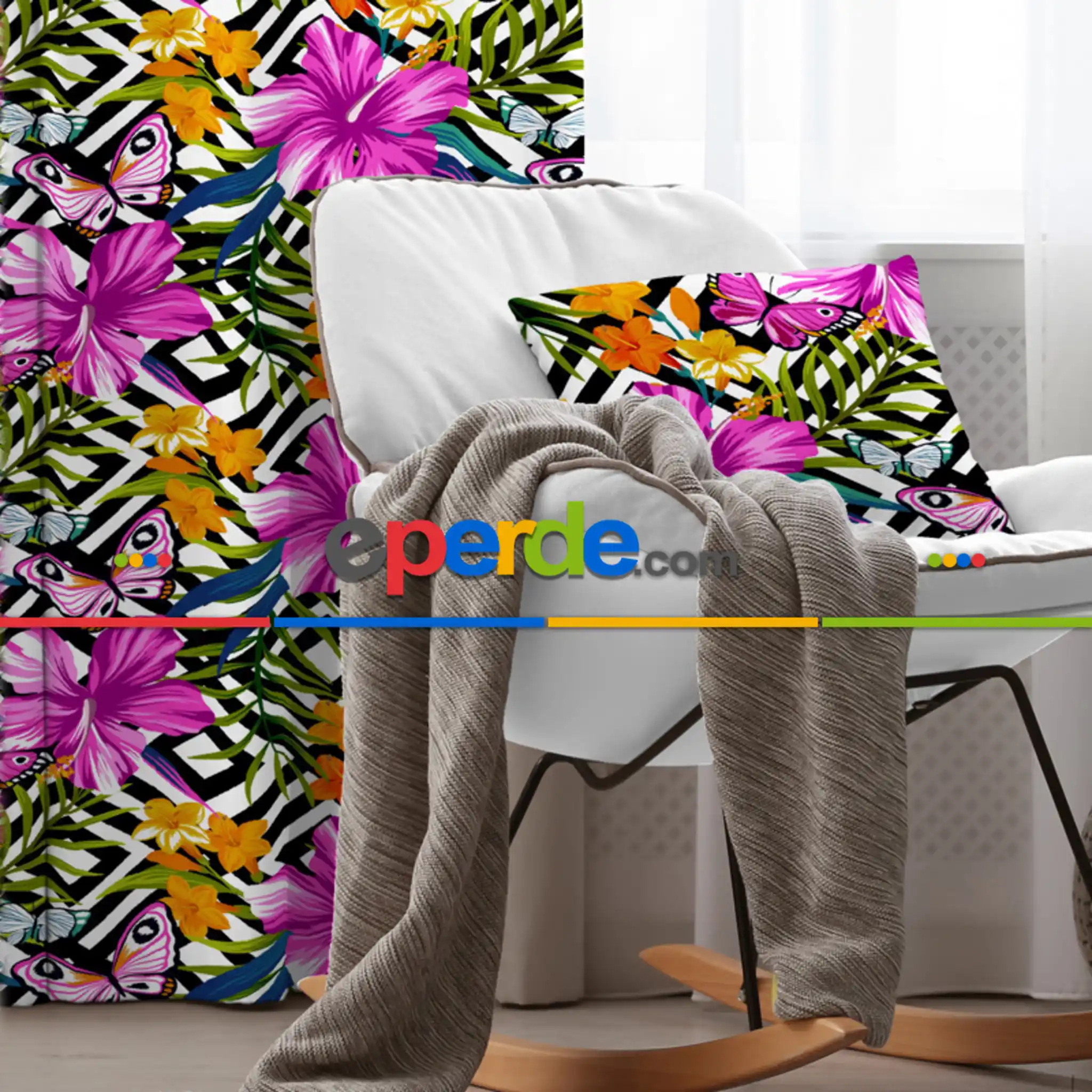 Çiçek Desenli Fon Perde Evim K-519 Kumaşı Kalındır Duck Bezi Değildir