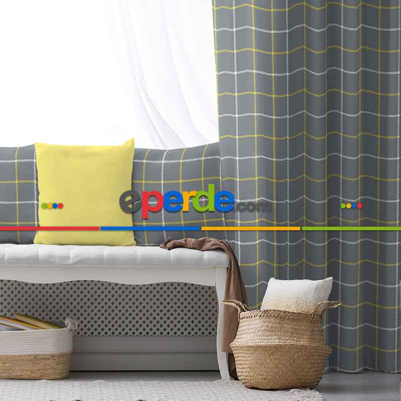 Çocuk Odası - Salon Fon Perde Evim1613-4 Kumaşı Kalındır Duck Bezi Değildir- Mavi-beyaz