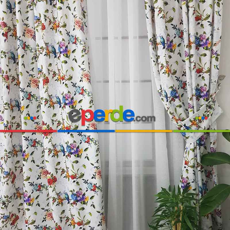 Çiçek Desenli Fon Perde Evm1059 Kumaşı Kalındır Duck Bezi Değildir- Yeşil-Kırmızı-Pembe Koyu