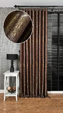Kahverengi Altın, Kazayağı Desenli Jakar Dokuma Fon Perde