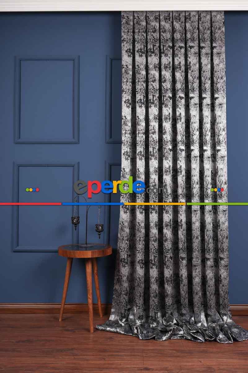 Yatak Odası Fon Perde - Siyah - Gri Antrasit Jakar Dokuma Fon Perde