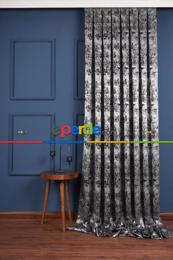 Salon Fon Perde - Siyah - Gri Antrasit Jakar Dokuma Fon Perde