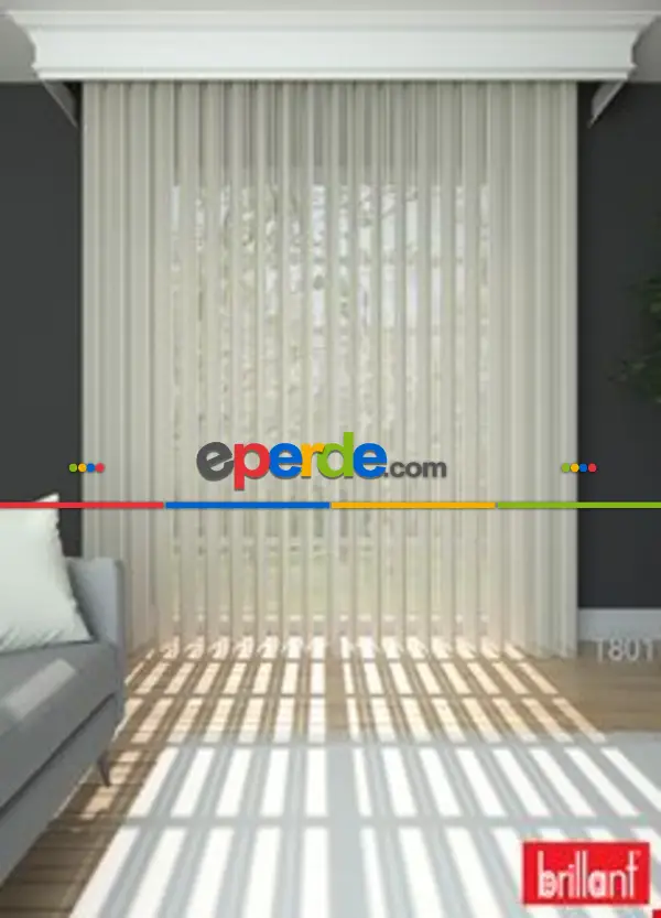 30cm'lik Brillant Akıllı Tül Perde Ekru Renkli Tül Dikey Perde Düz 1. Kalite (11cm Alanda Çalışır)