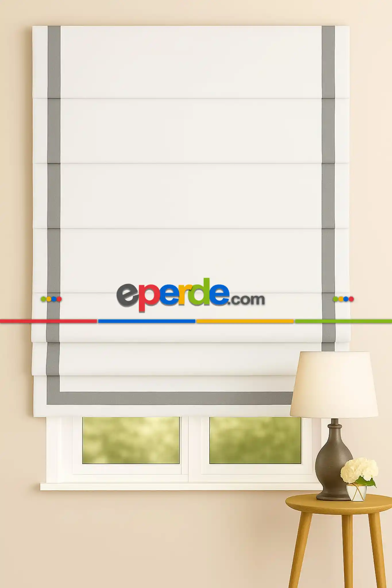 Salon - Katlamalı Perde Beyaz Fon Kumaş Açık Gri Biyeli Katlamalı Perde