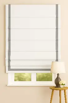 Katlamalı Perde Beyaz Fon Kumaş Açık Gri Biyeli Katlamalı Perde