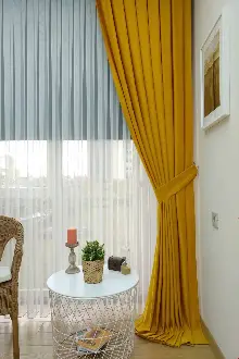 Soft Fon Perde Koyu Sarı Kumaş Kanat Yan Perde- Sarı