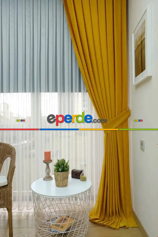 Yatak Odası - Soft Fon Perde Koyu Sarı Kumaş Kanat Yan Perde- Sarı