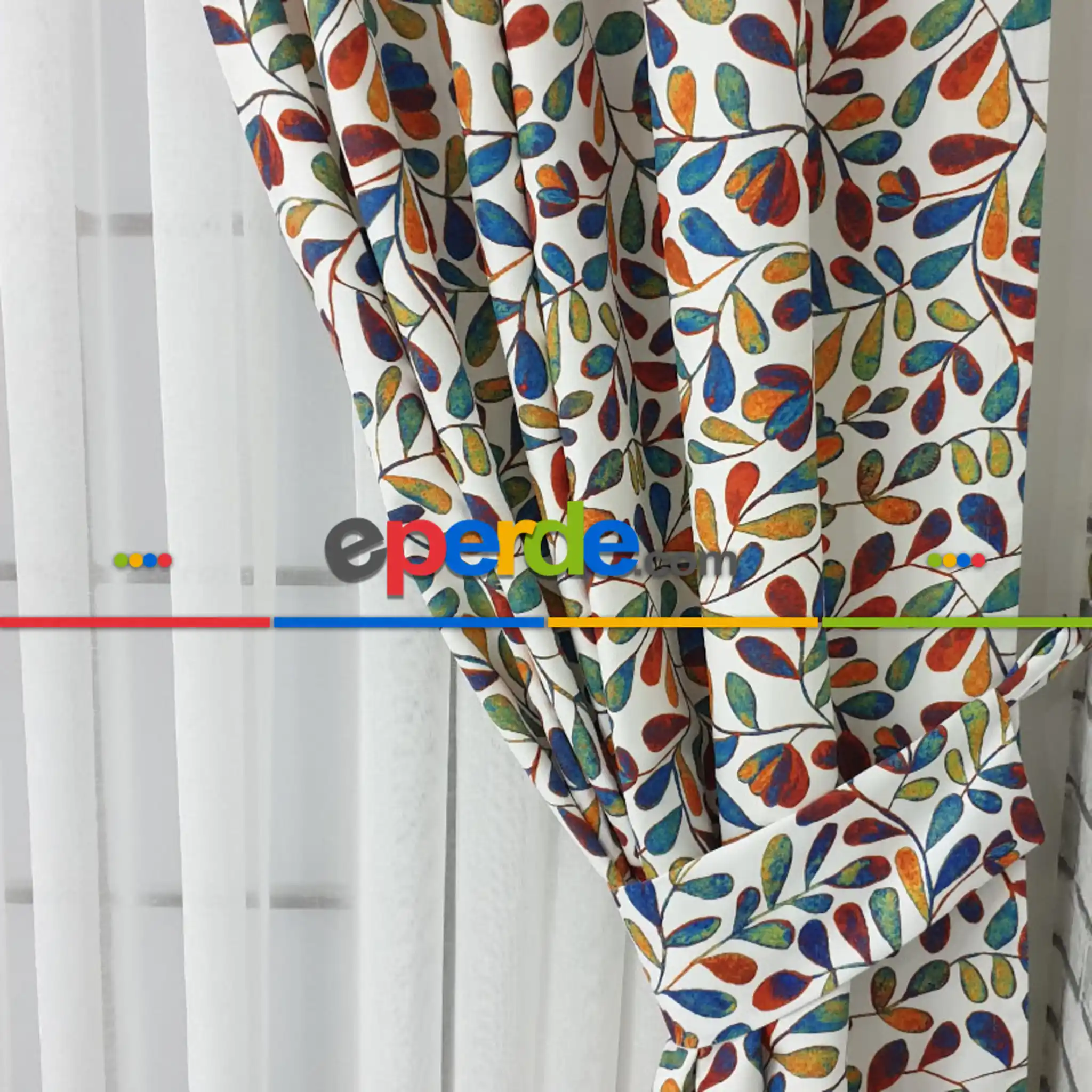 Yaprak Desenli Fon Perde Evm784 Kumaşı Kalındır Duck Bezi Değildir-  Çok Renkli 3