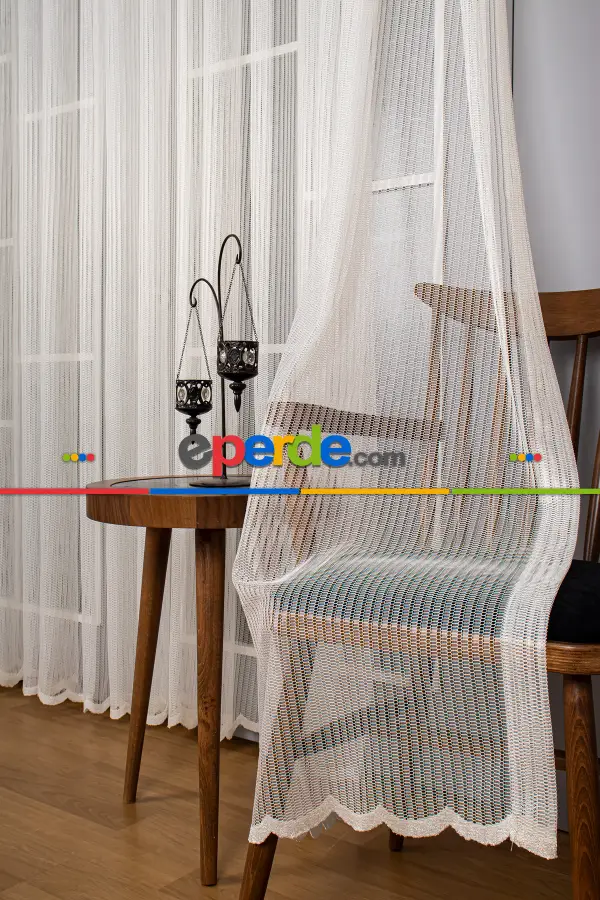 Salon Tül Modelleri - Düz Dantel Zemin Örme Tül Perde Ütü İstemez