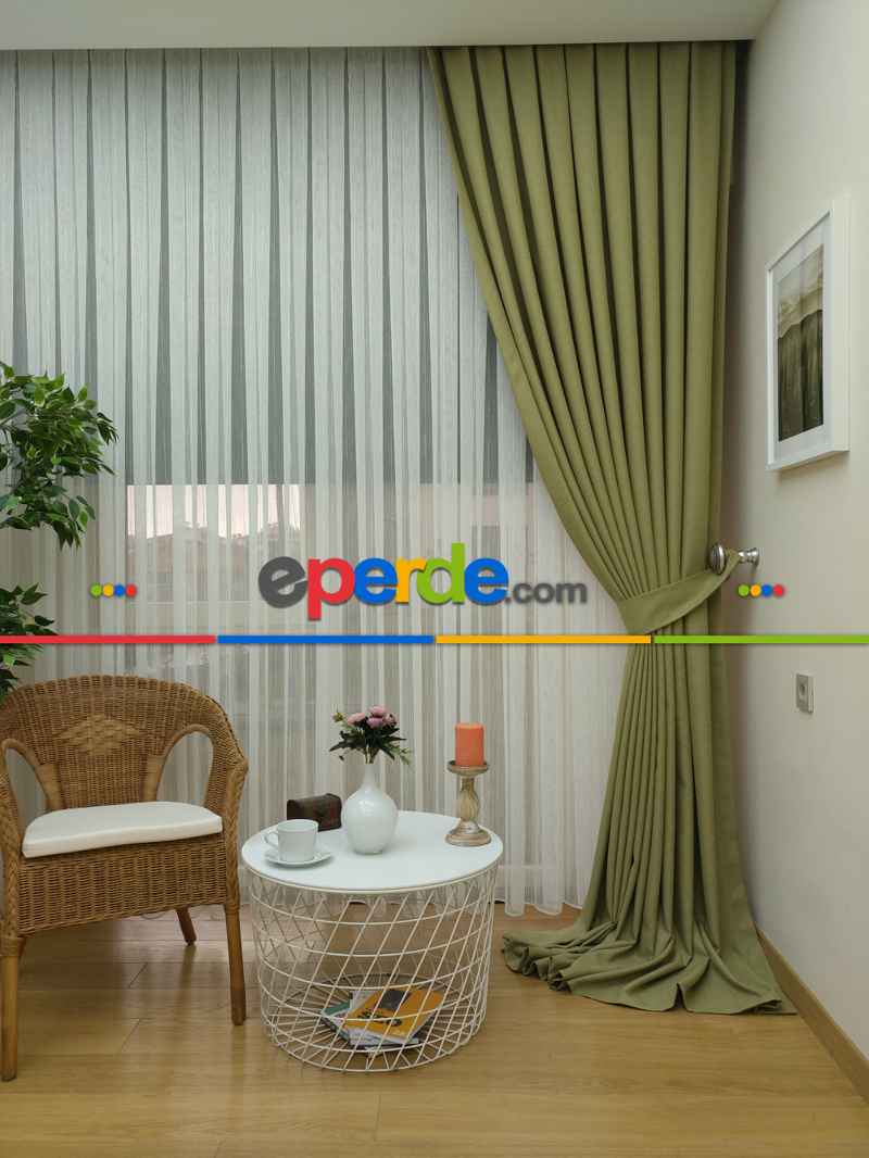 Yeşil Renk Düz Fon Perde- Yeşil