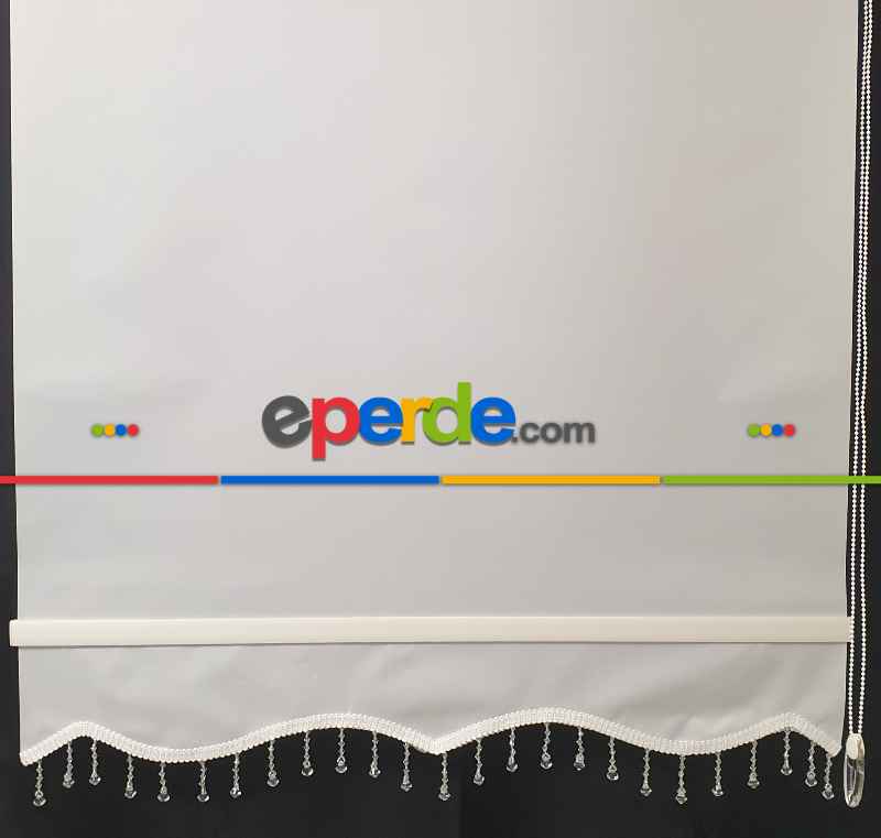 Brillant Kristal Boncuklu Stor Perde- Beyaz-krem-ekru