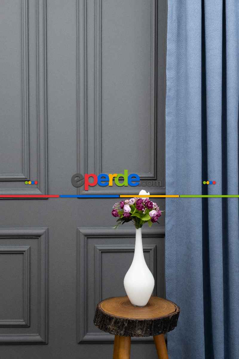 Mavi Rengi Düz Fon Perde En Dökümlü Fon Perde