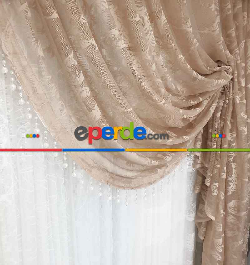 Bej Vizon Açık Kahverengi Renk Şal Desen Tasarım Yanki Kruvaze Tiyatro Modeleri Bej- Bej