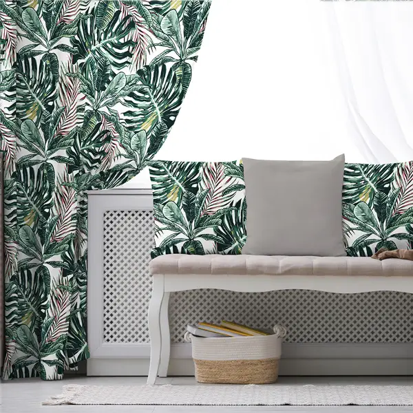 Yapraklı Fon Perde Evim1089 Kumaşı Kalındır Duck Bezi Değildir- Mavi-beyaz