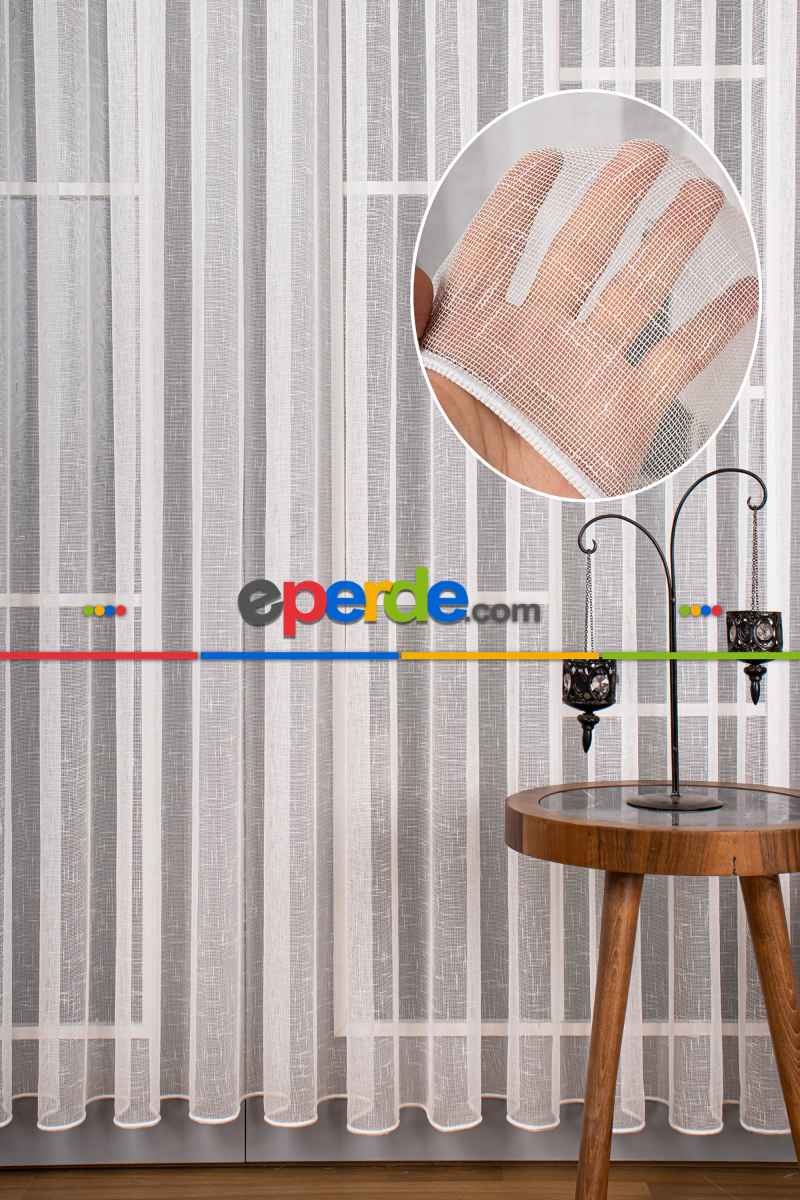 Yatak Odası - Keten Düz Tül Perde Ekru Renk Kırık Beyaz- Ekru