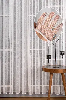 Keten Düz Tül Perde Ekru Renk Kırık Beyaz- Ekru - Kurşunlu Tül