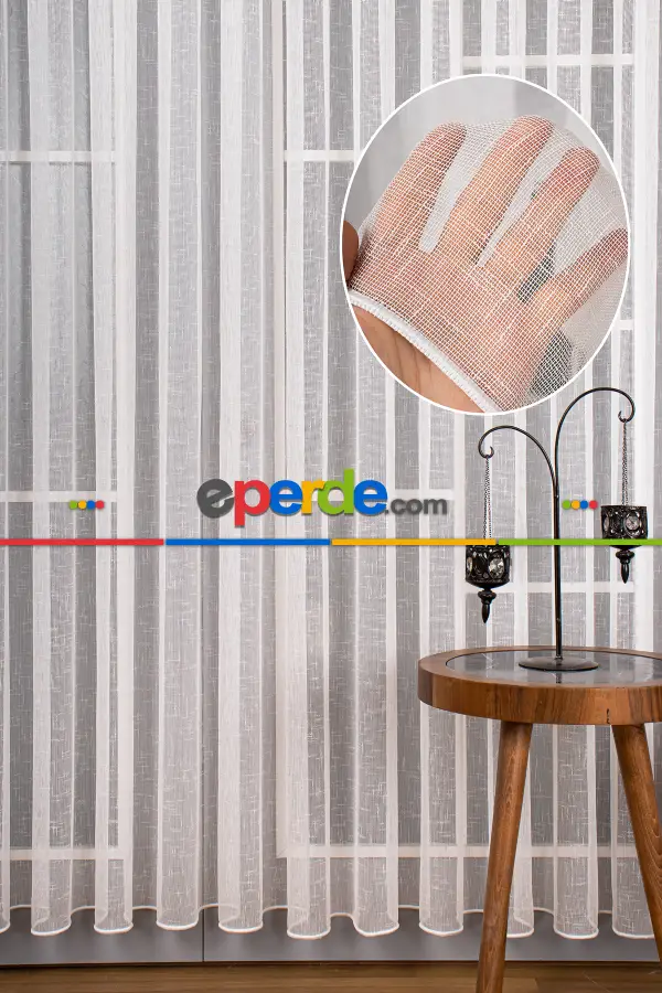 Salon Tül Perde - Keten Düz Tül Perde Ekru Renk Kırık Beyaz- Ekru