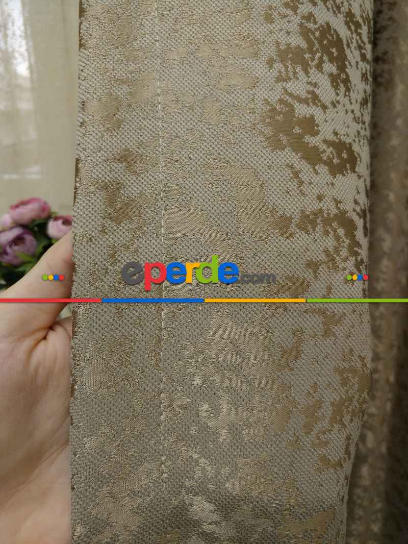 Toprak Duz Jakar Fon Perde (180)- Taba