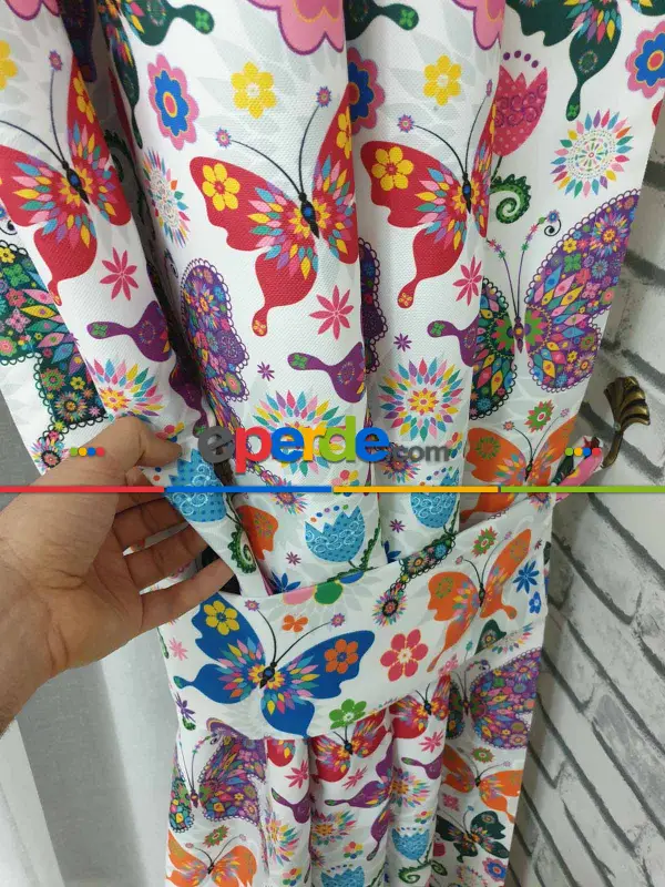 Kelebek Desenli Fon Perde Evm1113 Kumaşı Kalındır Duck Bezi Değildir- Siyah-mavi-kırmızı-sarı-beyaz-pembe- Çok Renkli 3