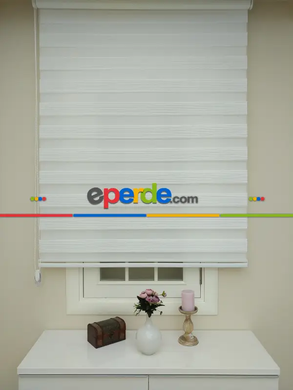 Beyaz Renk Plise Zebra Perde (kalın Zeminli)- Beyaz