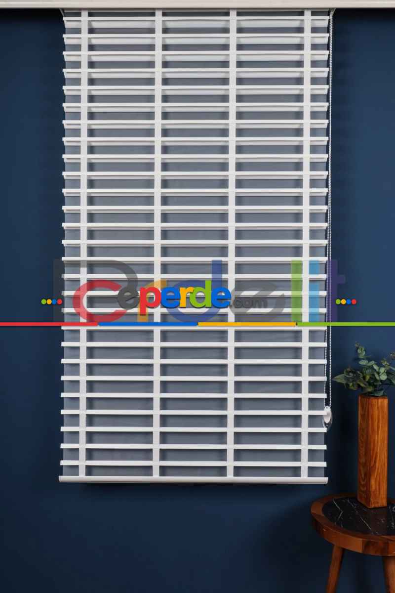 Beyaz 50mm Silüet Kumaş Jaluzi Perde