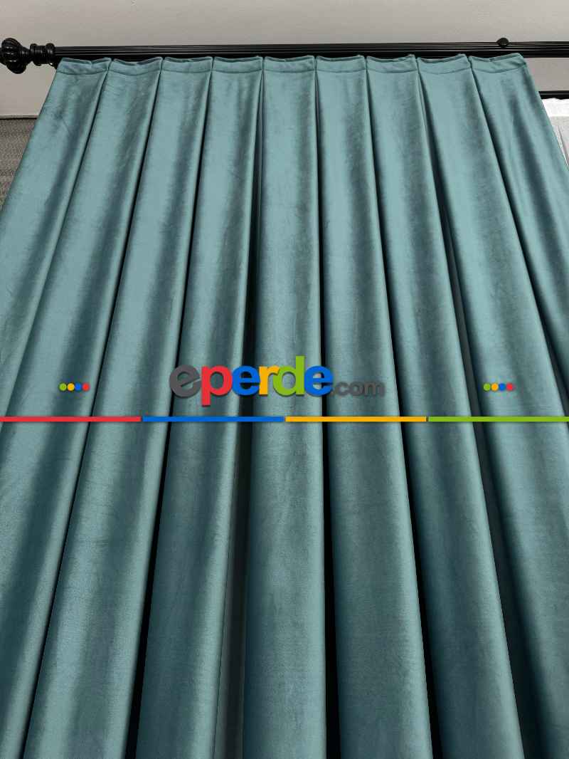 Turkuaz Mavi İthal Kadife Fon Perde, Premium Kalite Serisi Kadife Fon Perde