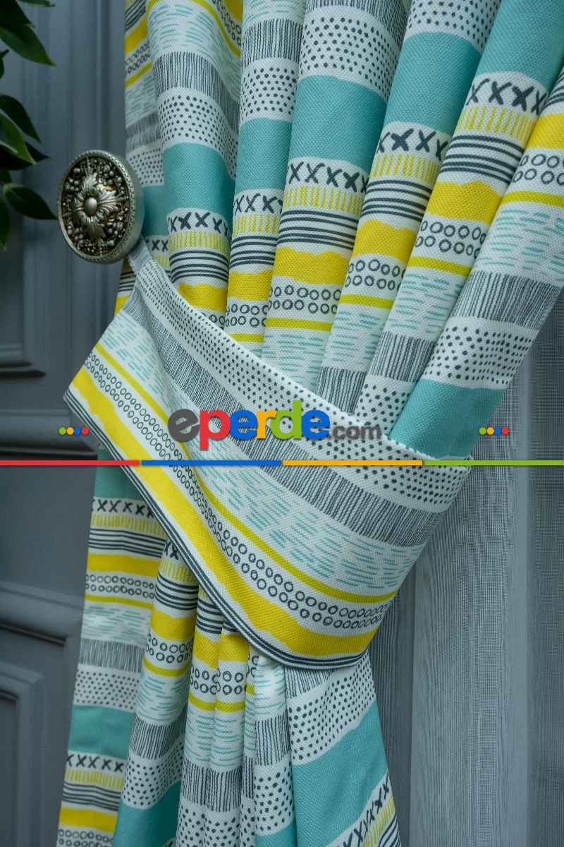 Popart Desenli Fon Perde Evm353-1 Kumaşı Kalındır Duck Bezi Değildir- Siyah-Mavi-Sarı-Beyaz