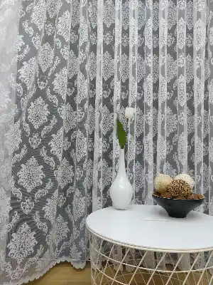 Salon Damask Desenli Örme Kdk Tül Perde %25 Ekstra İndirimli- Ekru