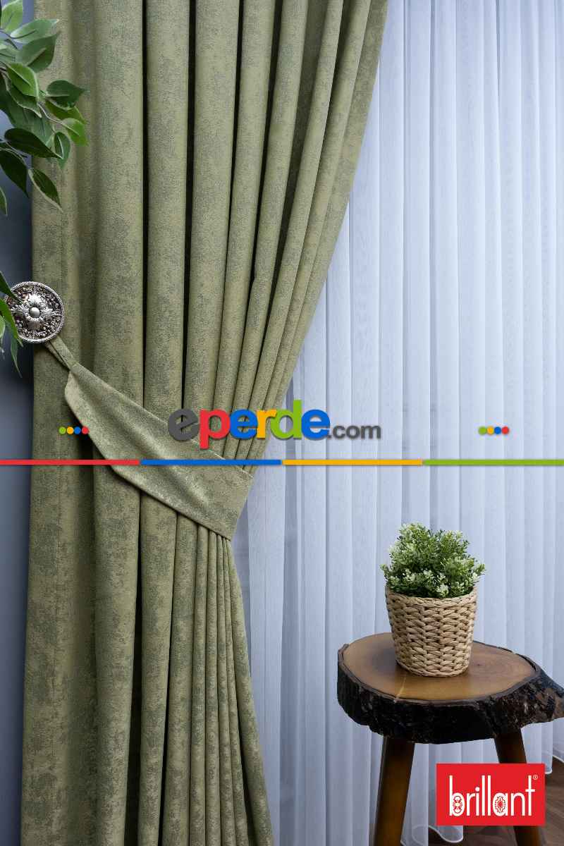 Brillant Mat Jakar Desen Fon Perde ( Dökümlü Fon )- Yeşil