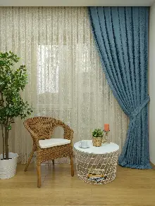 Yatak Odası - İndigo Duz Jakar Fon Perde (150)- Mavi Doymamış