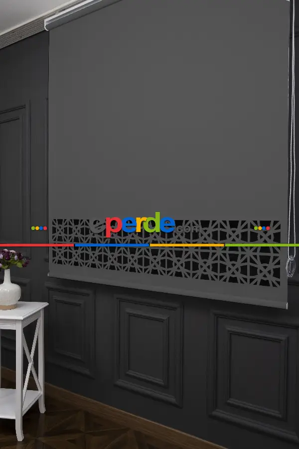 Salon Stor - Koyu Gri Renk Lazer Kesim Mat Stor Perde (ister Düz - İster Lazer Kesimli Satın Alın)