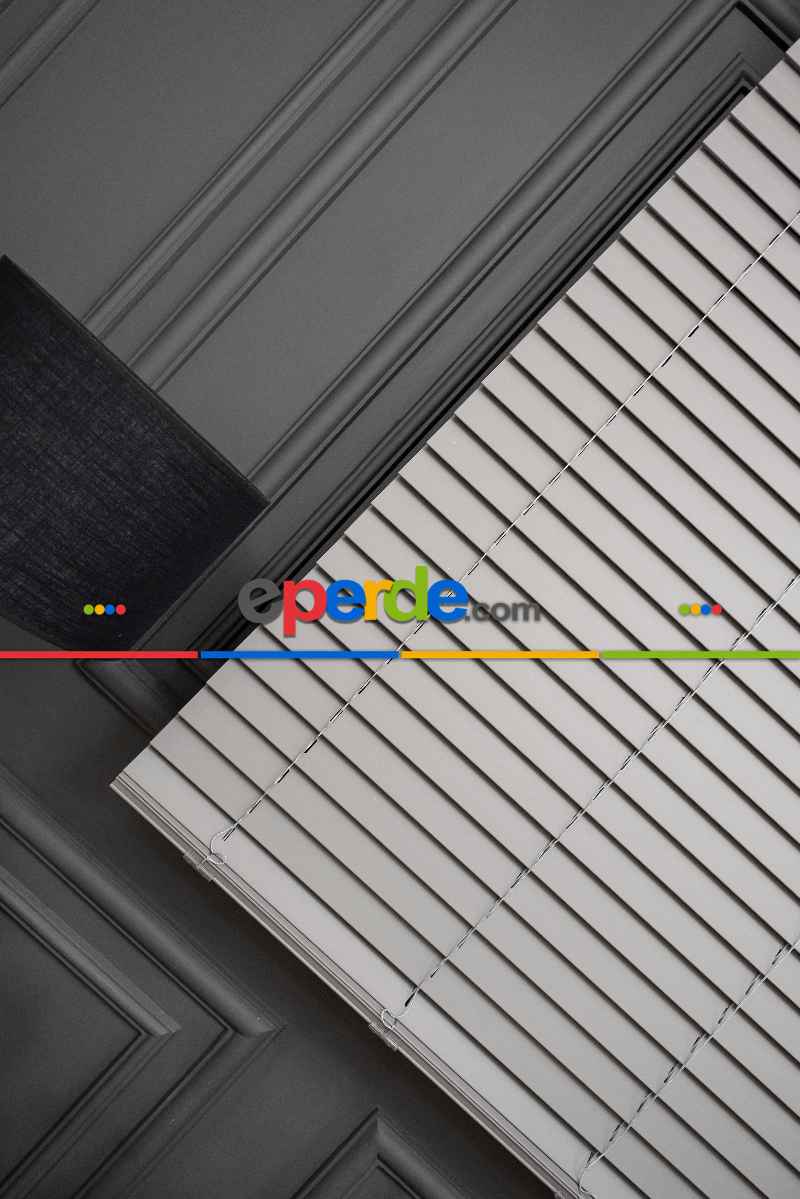 2025 Sezonu - Ahşap Görünümlü 50 Mm - Gri Jaluzi Perde - Alev Almaz - Sudan Etkilenmez