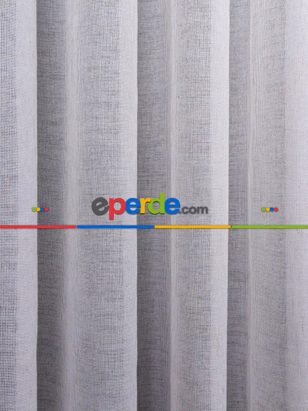 Hazel Beyaz-kahverengi Detaylı Keten Düz Tül Perde Gramajlı