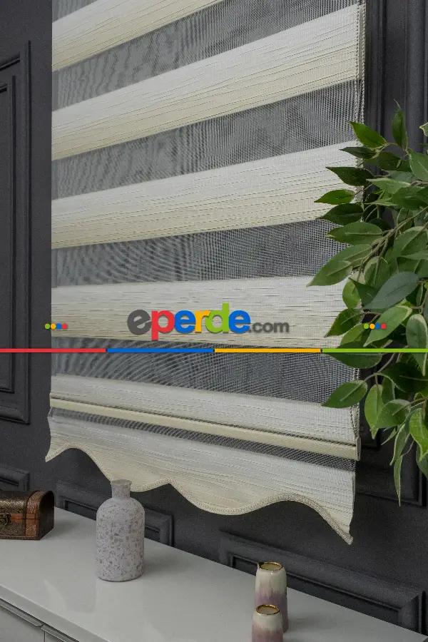 Oturma Odası - Açık Krem Renginden Koyu Krem Rengine Geçişli Plise Zebra Perde