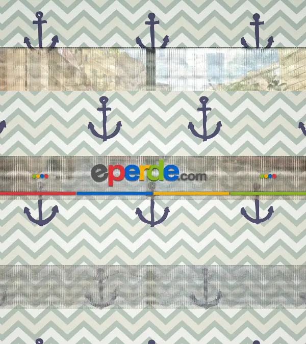 Bebek Odası Zebra Perde - Çapa Baskılı Zebra Perde- Beyaz-Mor-Su Yeşili