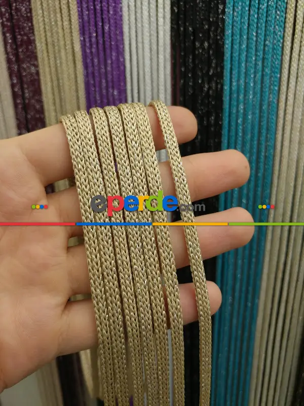 İp Perde - Sütlü Kahve Jumbo Simli Zincir Serisi İp Perde- Sütlü Kahve