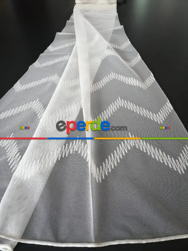 Br Zikzak Tfs İşlemeli Brode Tül Perde - Ekru