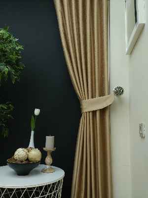 Salon Perdesi - Bej Desenli Jakar Fon Perde (geniş En:280 Kumaş)- Bej