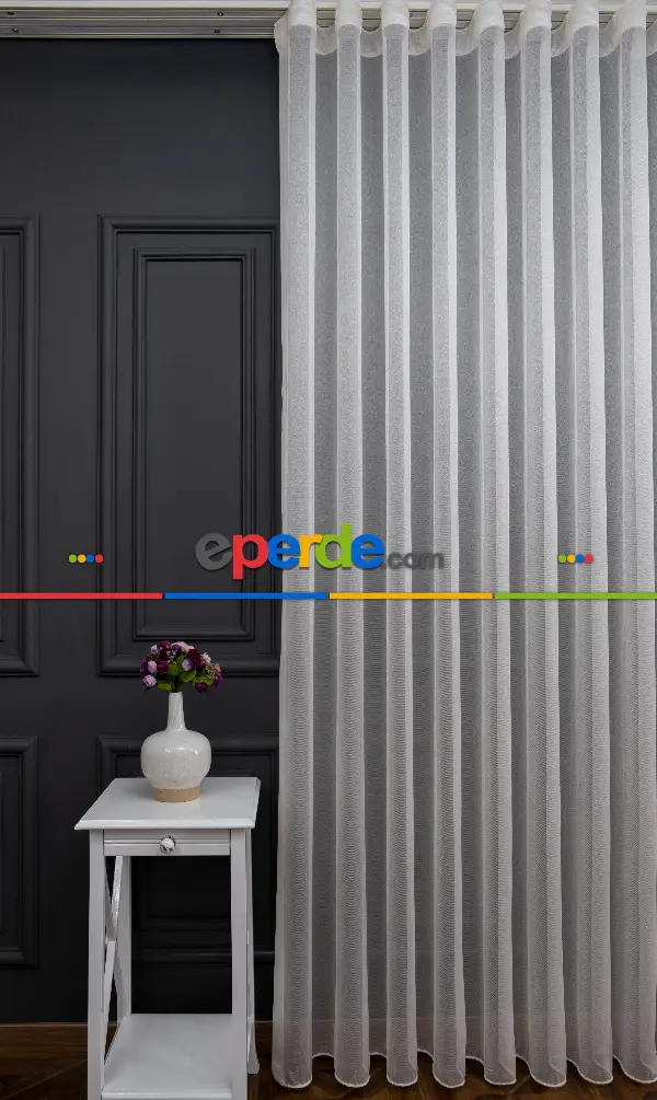 Gri Renk Monaliza Dökümlü Ütü İstemeyen Tül - İtinalı Dikiş Garantisi - Kurşunlu Tül - S Pile