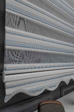 Mavi Krem Gümüş Simli Plise Zebra Perde