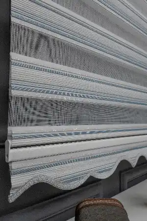 Mavi Krem Gümüş Simli Plise Zebra Perde