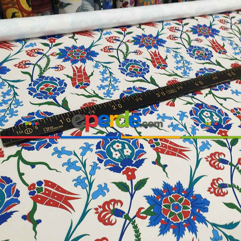 Çiçek Desenli Fon Perde Evm786 Kumaşı Kalındır Duck Bezi Değildir- Turkuaz-Bordo