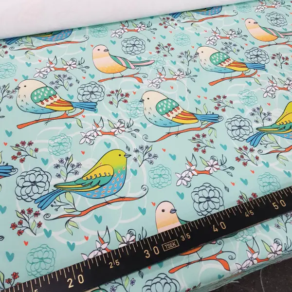 Kuş Desenli Fon Perde Evm1087-3 Kumaşı Kalındır Duck Bezi Değildir- Beyaz-Mavi Açık