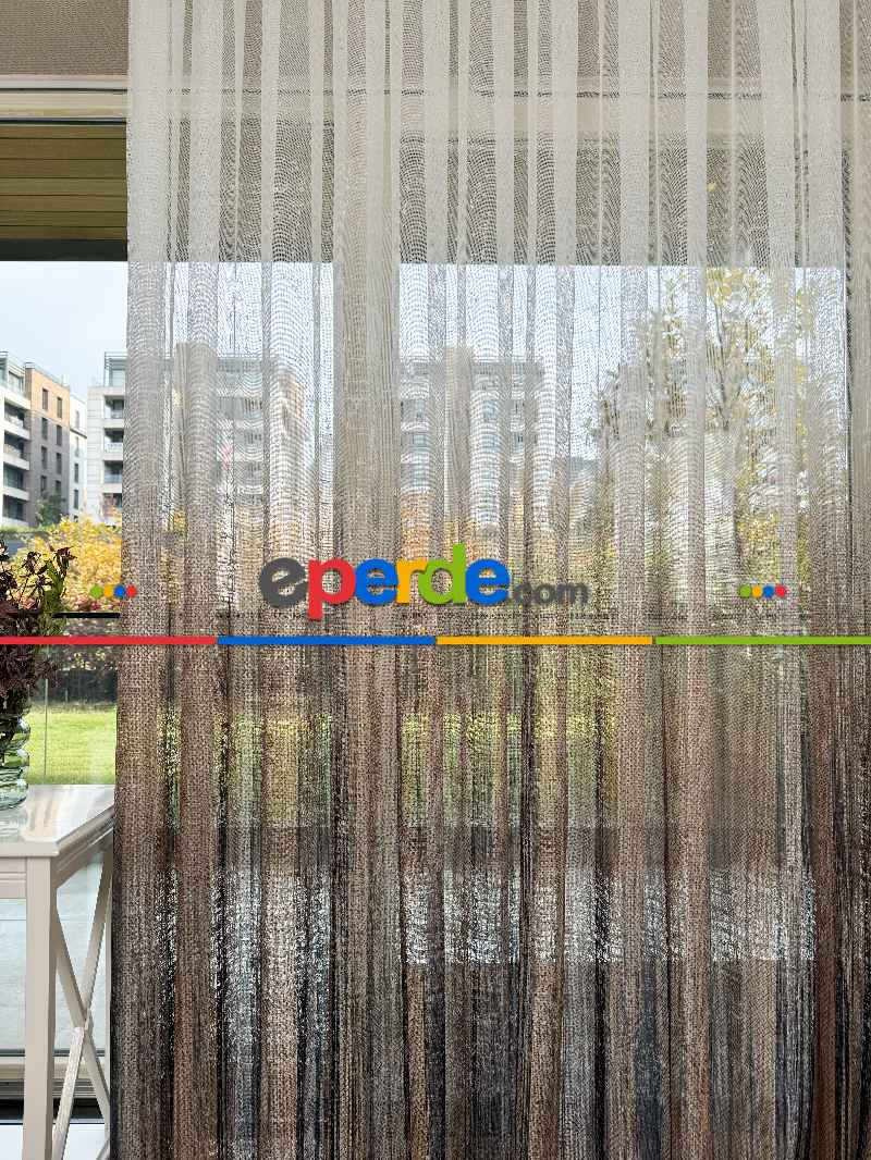 Yatak Odası - Kahverengi Degrade Geçişli Tül Perde, Fransız Örme Tül